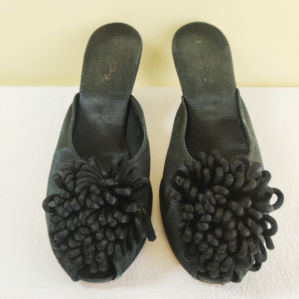 Vtg Hollywood MidCentury Dressing Room Slippers Shoes Wedge Heel Bedroom Boudoir